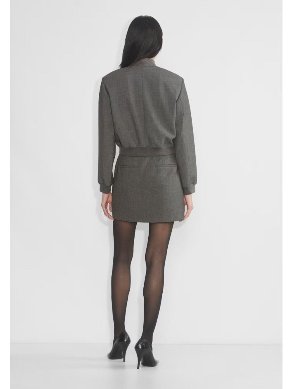 Babaton Aritzia Succession Bomber Jacket Cropped Gray Structured Small - Picture 12 of 16
